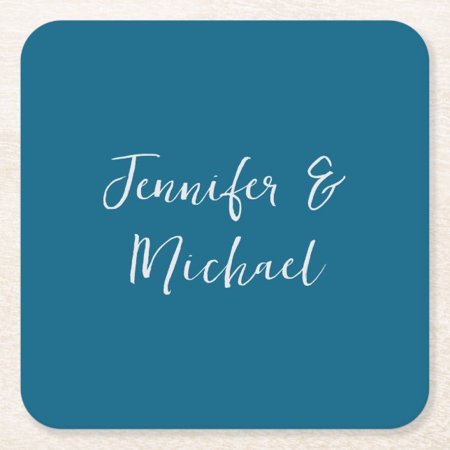 Posavasos Cuadrado De Papel Caligrafía azul oceánica minimalista profesional (Anverso)