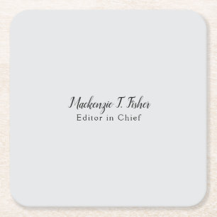 Posavasos Cuadrado De Papel Caligrafía clásica Elegante Plata simple Gris