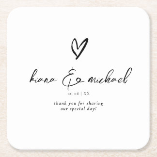 Posavasos Cuadrado De Papel Caligrafía de amor Gracias Corazón Negro B&W ID940