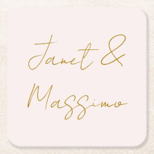 Posavasos Cuadrado De Papel Caligrafía elegante de nombre simple en color dora