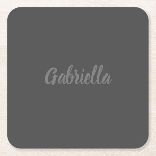Posavasos Cuadrado De Papel Caligrafía Elegante Gris Plain Nombre simple