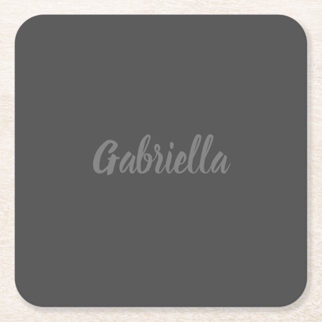 Posavasos Cuadrado De Papel Caligrafía Elegante Gris Plain Nombre simple (Anverso)