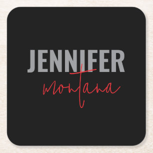 Posavasos Cuadrado De Papel Caligrafía Elegante Llanura Añadir nombre propio