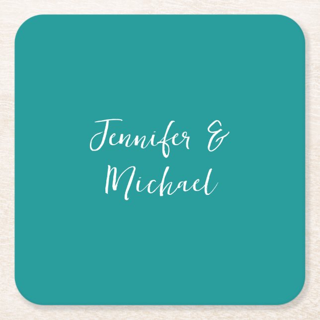 Posavasos Cuadrado De Papel Caligrafía minimalista profesional azul (Anverso)