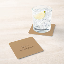 Posavasos Cuadrado De Papel Caligrafía monograma marrón minimalista profesiona