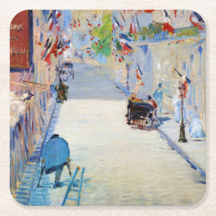 Posavasos Cuadrado De Papel Calle con banderas francesas, Manet