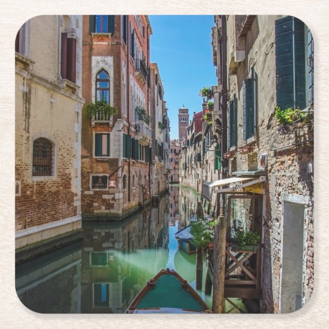Posavasos Cuadrado De Papel Calle estrecha con canal en Venecia (Anverso)