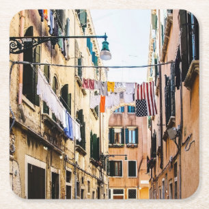 Posavasos Cuadrado De Papel Calle estrecha de Venecia