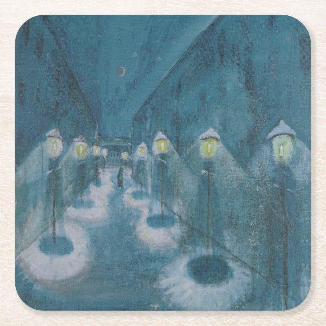 Posavasos Cuadrado De Papel Calle Nocturna (Calle Por Noche) (1922) Walter Gra (Anverso)