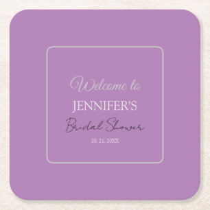 Posavasos Cuadrado De Papel Calligrafía Elegante Lavanda Bienvenida Ducha Brid