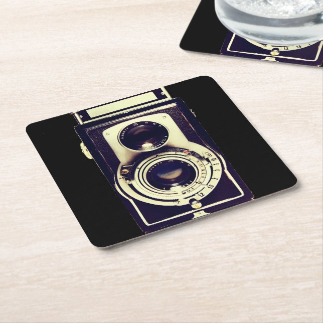 Posavasos Cuadrado De Papel Cámara del vintage (En perspectiva)