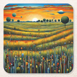 Posavasos Cuadrado De Papel Camaradas de hierba al atardecer 3