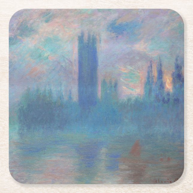 Posavasos Cuadrado De Papel Cámaras del Parlamento (Londres), Monet (Anverso)