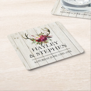 Posavasos Cuadrado De Papel Camareros de la avenida Rustic Stag Wedding Party