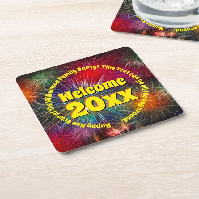 Posavasos Cuadrado De Papel Cambiar año Editar texto Añadir nombre Año nuevo 2 (En perspectiva)