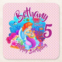 Posavasos Cuadrado De Papel Cambiar el nombre de la edad de la sirena fiesta d