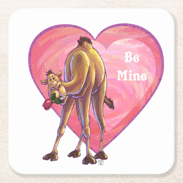 Posavasos Cuadrado De Papel Camel El día de San Valentín (Anverso)