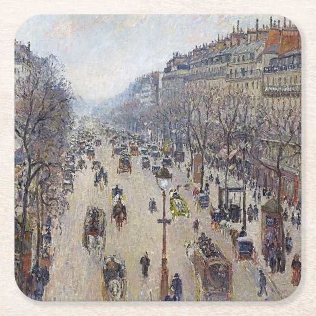 Posavasos Cuadrado De Papel Camille Pissarro - Boulevard Montmartre, mañana (Anverso)