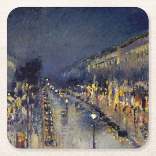 Posavasos Cuadrado De Papel Camille Pissarro - Bulevar Montmartre de Noche