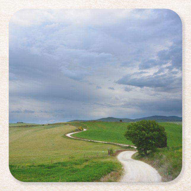 Posavasos Cuadrado De Papel Camino Curvy hacia un práctico de costa del (Anverso)