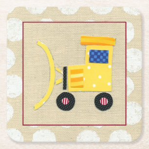 Posavasos Cuadrado De Papel Camión amarillo de la niveladora del juguete de