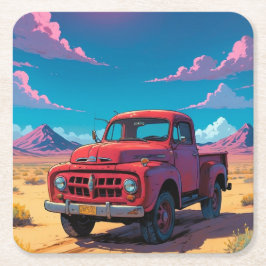 Posavasos Cuadrado De Papel Camión clásico americano de recogida