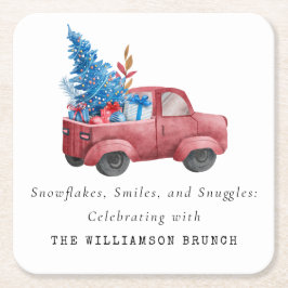 POSAVASOS CUADRADO DE PAPEL CAMIÓN PERSONALIZADA DE NAVIDADES VINTAGE WATERCOL