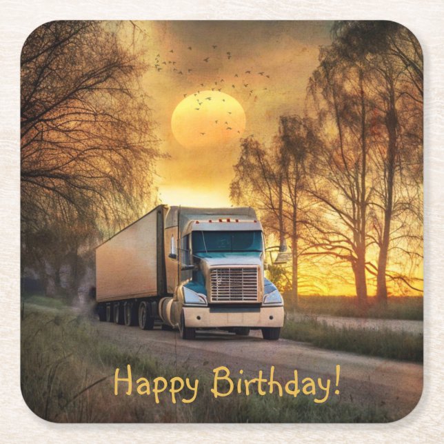 Posavasos Cuadrado De Papel Camionero Happy Birday Paper Coasters (Anverso)