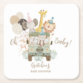 Posavasos Cuadrado De Papel Camiones Safari Jungle Animales Boho Baby Shower