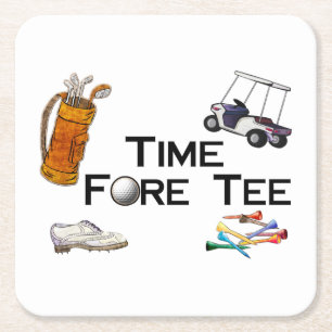 Posavasos Cuadrado De Papel Camiseta delantera Golfing del tiempo