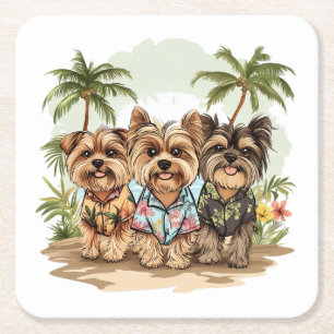 Posavasos Cuadrado De Papel Camisetas hawaianas de perros Terrier de Yorkshire