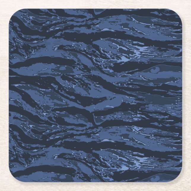 Posavasos Cuadrado De Papel Camo de rayas azules (Anverso)