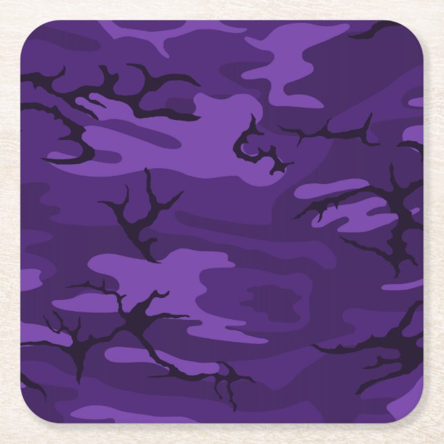 Posavasos Cuadrado De Papel Camo morado oscuro (Anverso)