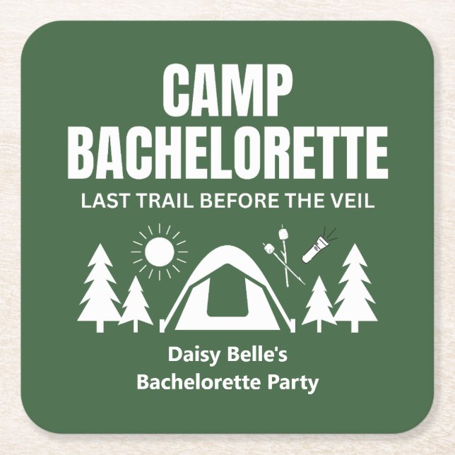 Posavasos Cuadrado De Papel Camp Bachelorette Green  (Anverso)