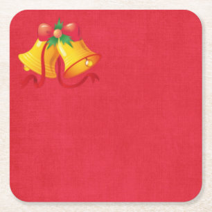 Posavasos Cuadrado De Papel Campanas de Navidad amarillas sobre posavasos de p