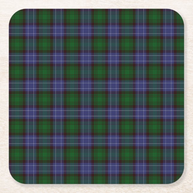 Posavasos Cuadrado De Papel Campbell Tartan Green Plaid (Anverso)