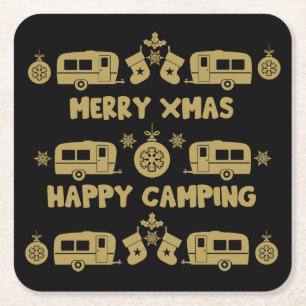 Posavasos Cuadrado De Papel Camping de caravanas felices Navidades