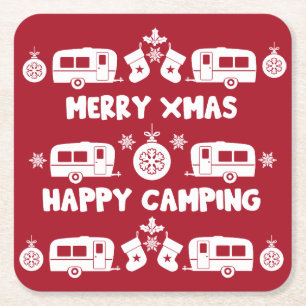 Posavasos Cuadrado De Papel Camping de caravanas felices Navidades