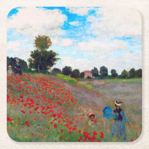 Posavasos Cuadrado De Papel Campo de amapola, Monet