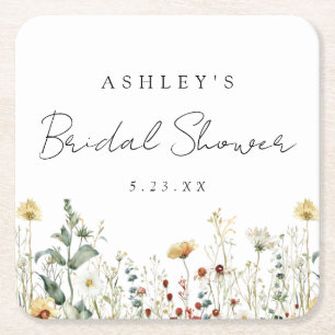 Posavasos Cuadrado De Papel Campo de flores silvestres de verano para despedid