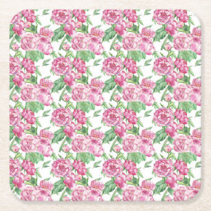 Posavasos Cuadrado De Papel Campo de peonía de color de agua