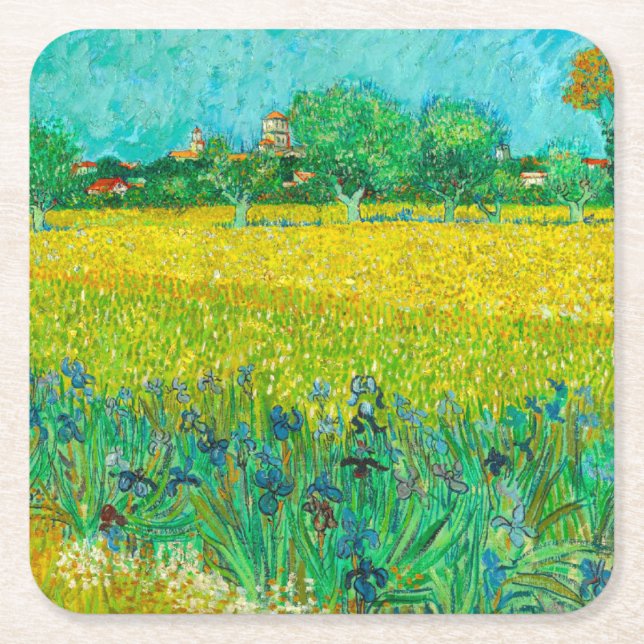 Posavasos Cuadrado De Papel Campo Van Gogh con irlandeses cerca de Arles (Anverso)