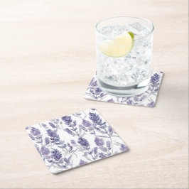 Posavasos Cuadrado De Papel Campos de lavanda | Patrón de flores de acuarela p