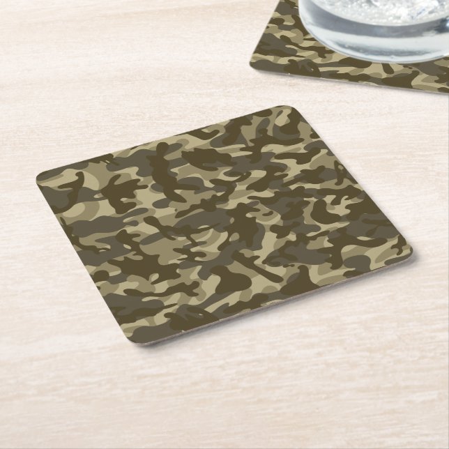 Posavasos Cuadrado De Papel Camuflaje Central (En perspectiva)