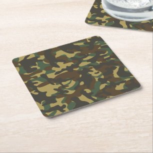 Posavasos Cuadrado De Papel Camuflaje de bosque