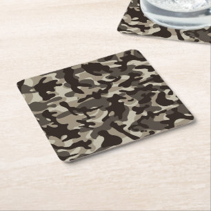 Posavasos Cuadrado De Papel Camuflaje de Cuartel Cerrado