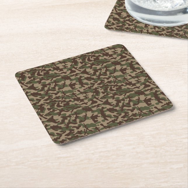 Posavasos Cuadrado De Papel Camuflaje de madera profunda (En perspectiva)