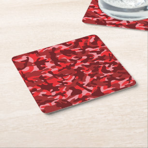 Posavasos Cuadrado De Papel Camuflaje de salmón rojo