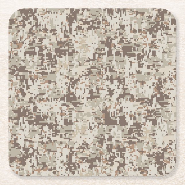 Posavasos Cuadrado De Papel Camuflaje digital estilo beige desierto (Anverso)