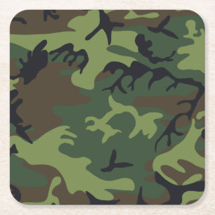 Posavasos Cuadrado De Papel Camuflaje Militar Bosque Verde